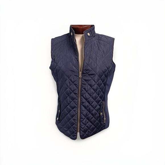 Cavalini Navy Quilted Sherpa Lined Vest Size M Minimalist Preppy Casual Basic - Picture 1 of 7